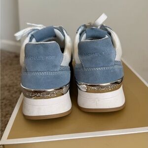 Michael Kors Light Blue and White Sneakers with Silver Accents